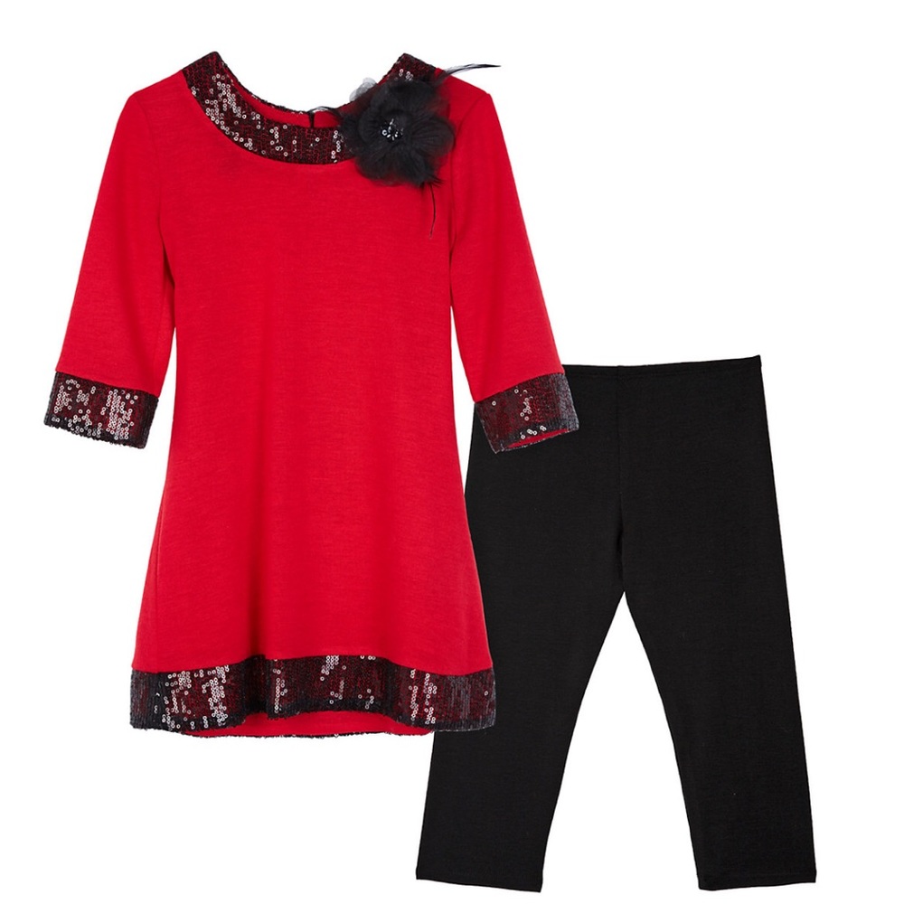 Iz Byer girls red tunic dress and leggings